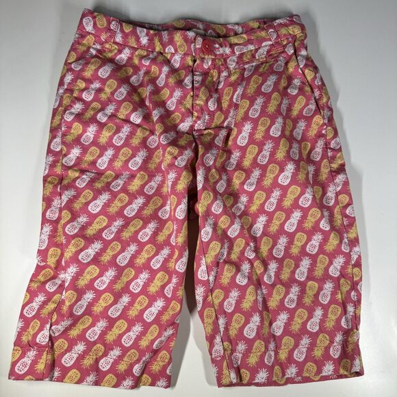 Lands’ End Boys Pineapple Print Shorts Size 10 Slim Pink Yellow Cotton Summer - Picture 1 of 10